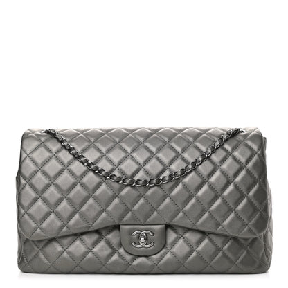 Chanel Metallic Calfskin Quilted Small XXL Travel Flap Bag Dark Silver 1 of 10