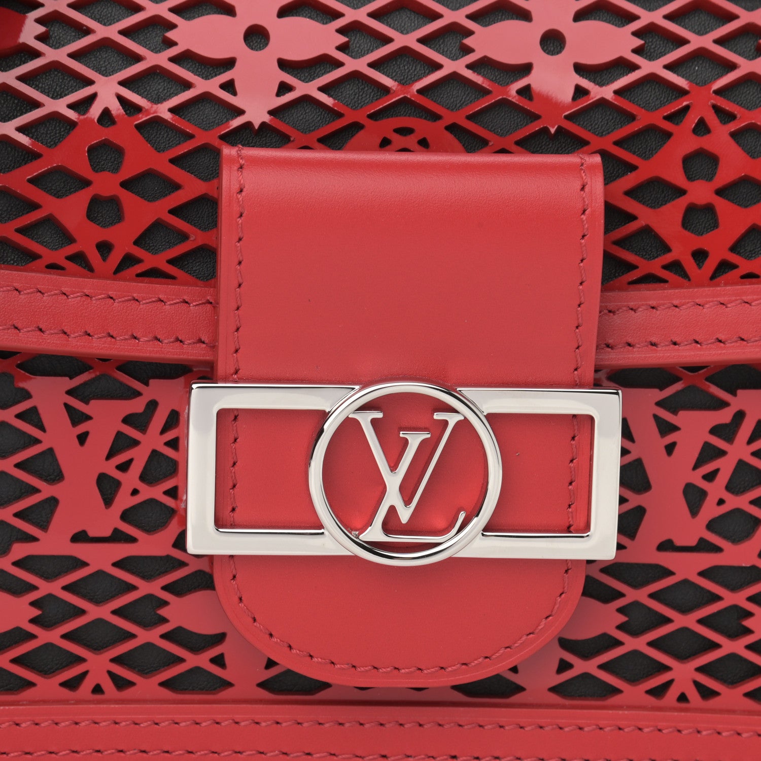 Louis Vuitton Patent Calfskin Monogram Lace Dauphine Mini Red 7 of 9