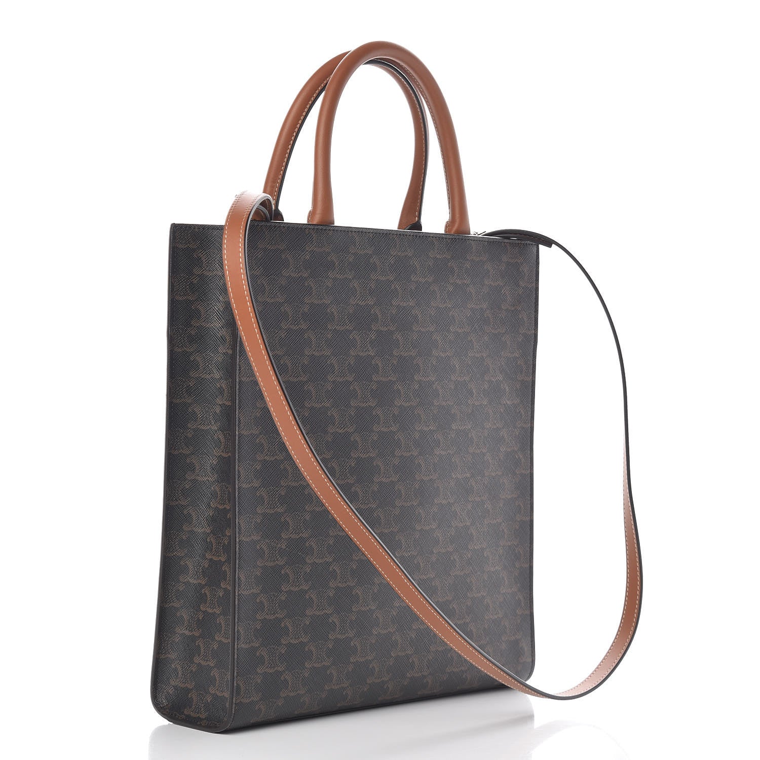 Celine Triomphe Canvas Calfskin Small Vertical Cabas Tan 3 of 8