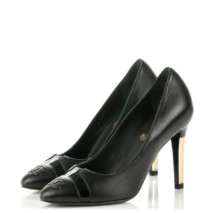 Chanel Lambskin Patent Cap Toe CC Pumps 35 Black 3 of 11