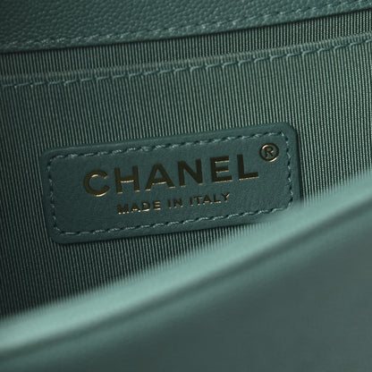 Chanel Caviar Chevron Quilted Small Boy Flap Green 5 of 9