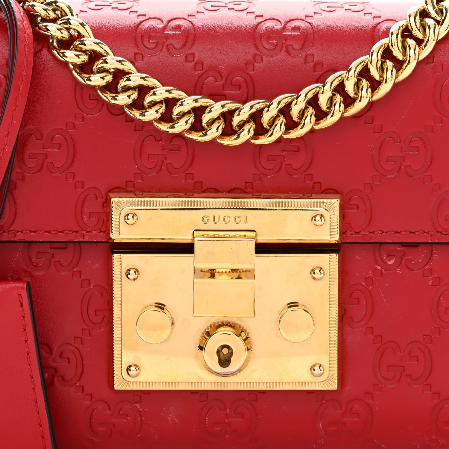 Gucci Guccissima Small Padlock Shoulder Bag Hibiscus Red 8 of 12