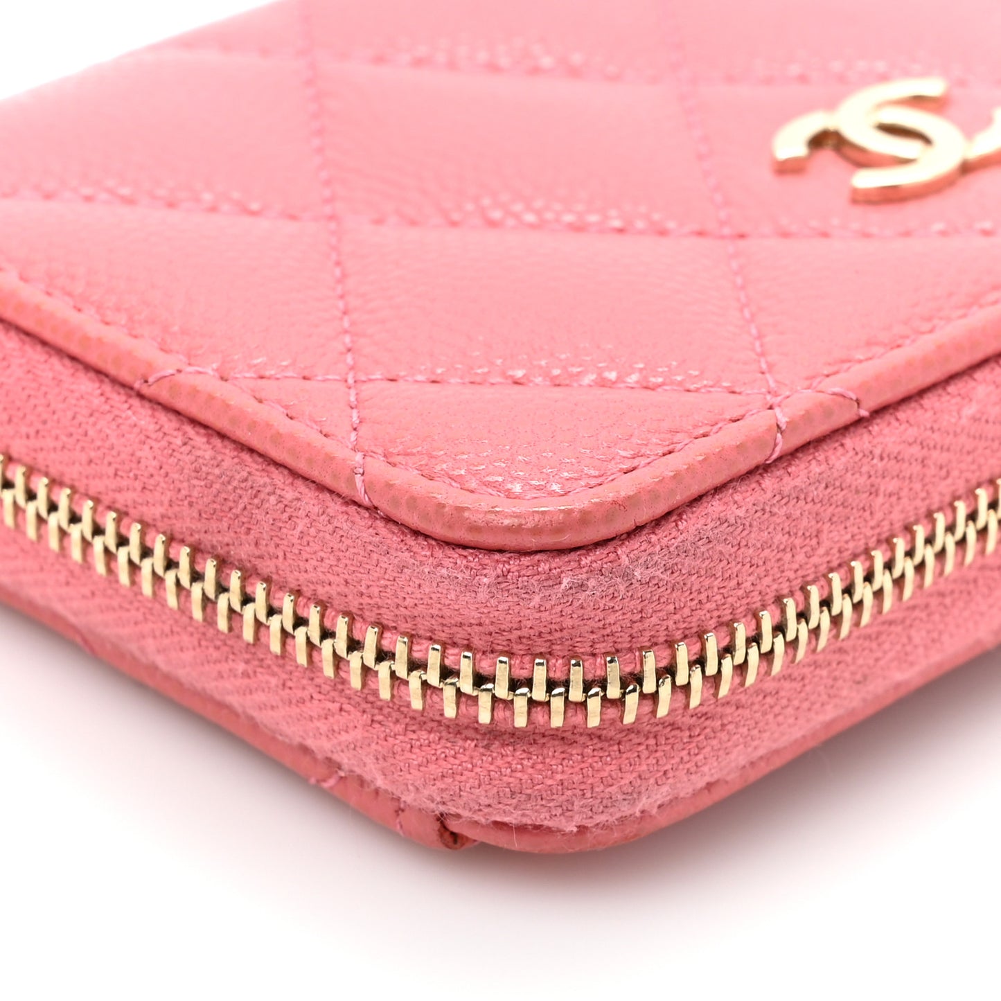 Caviar Quilted Zip Coin Purse Dark Pink