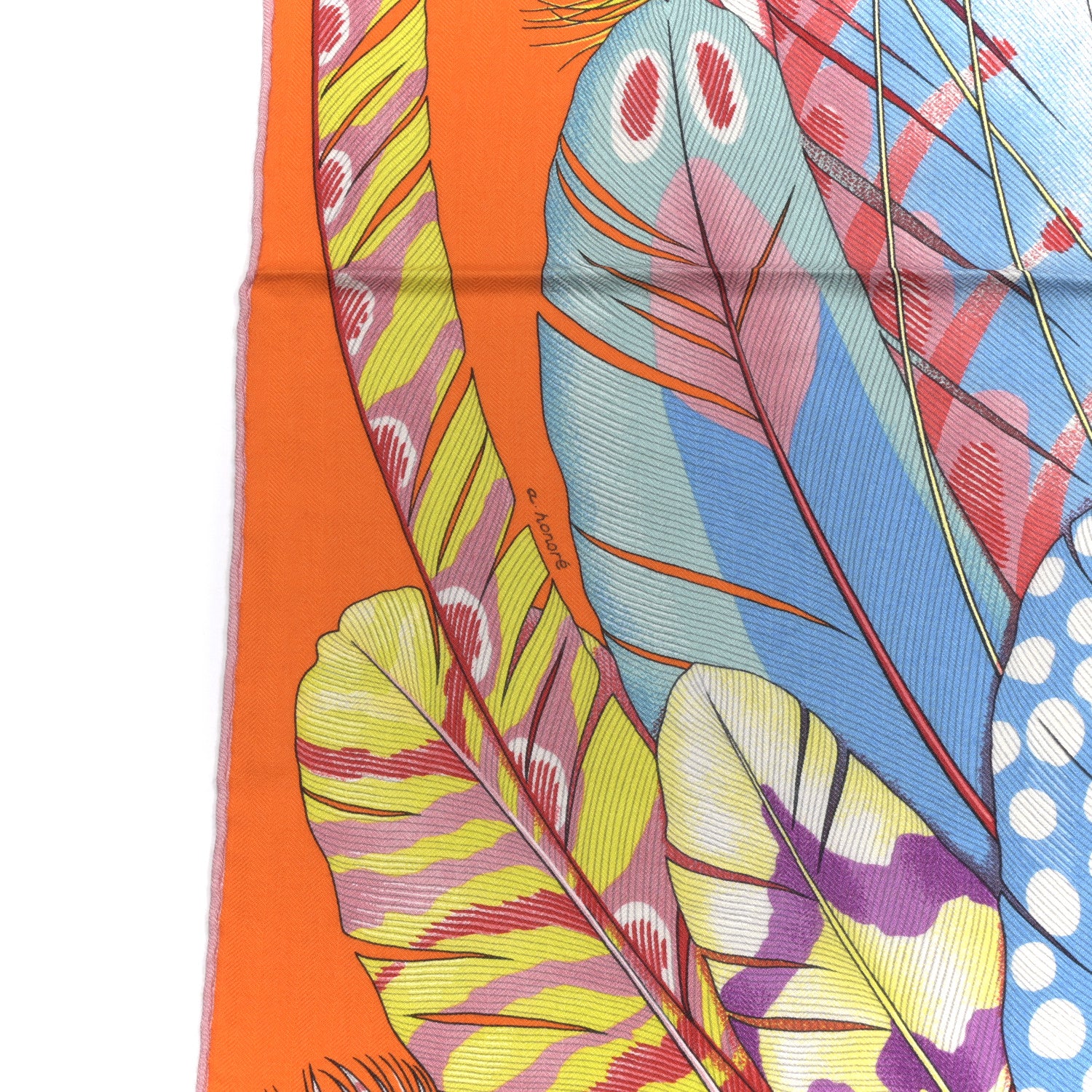 Hermes Cashmere Silk Plumes En Fete Shawl 140 Orange Mauve