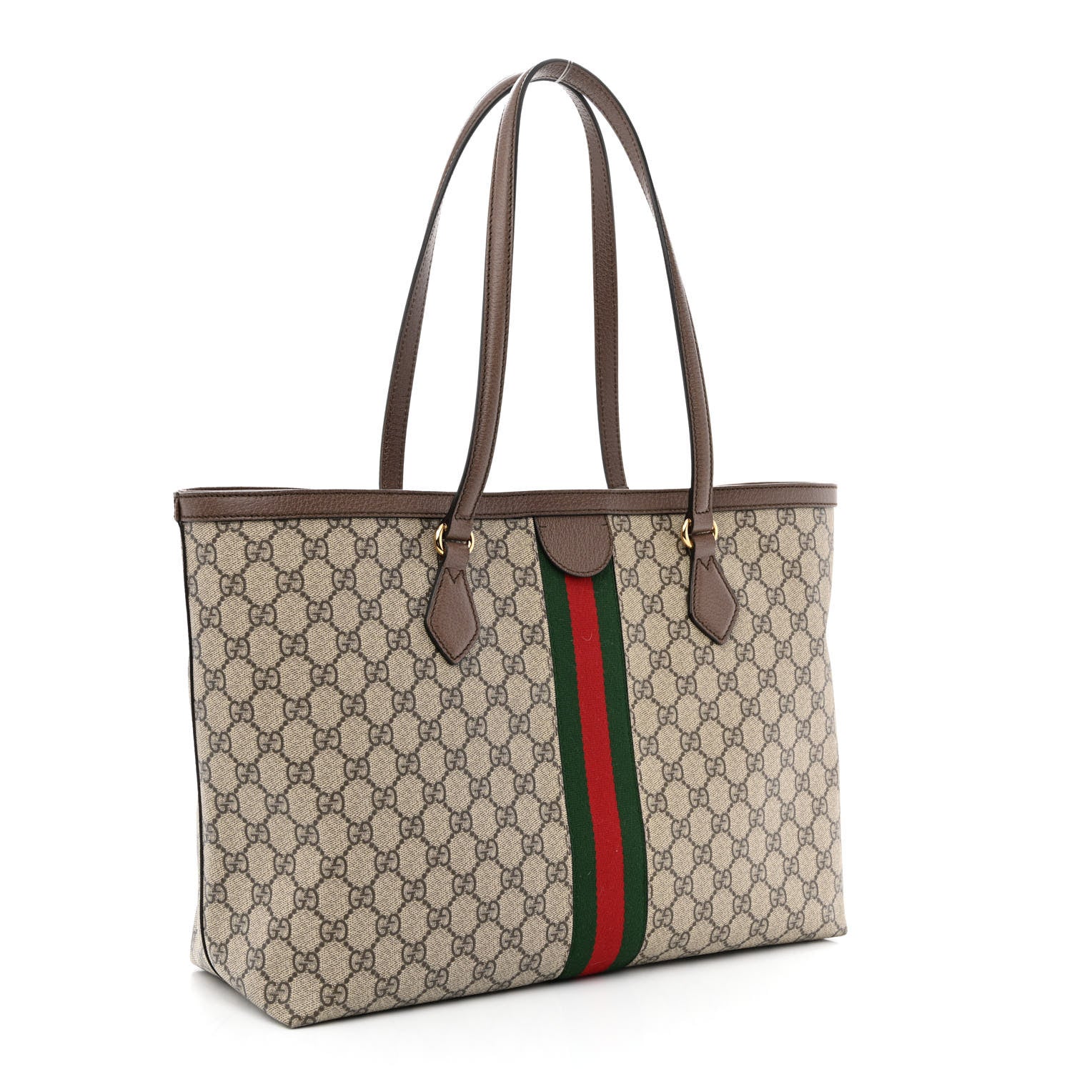 Gucci GG Supreme Monogram Textured Calfskin Web Medium Ophidia Shopping Tote Beige Ebony New Acero 3 of 11