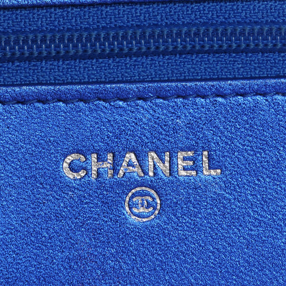 Chanel Metallic Patent Calfskin Quilted Boy Wallet On Chain WOC Blue 6 of 10
