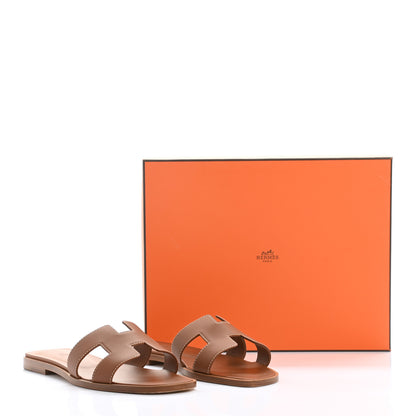 Hermes Box Calfskin Oran Sandals 37.5 Gold 9 of 9