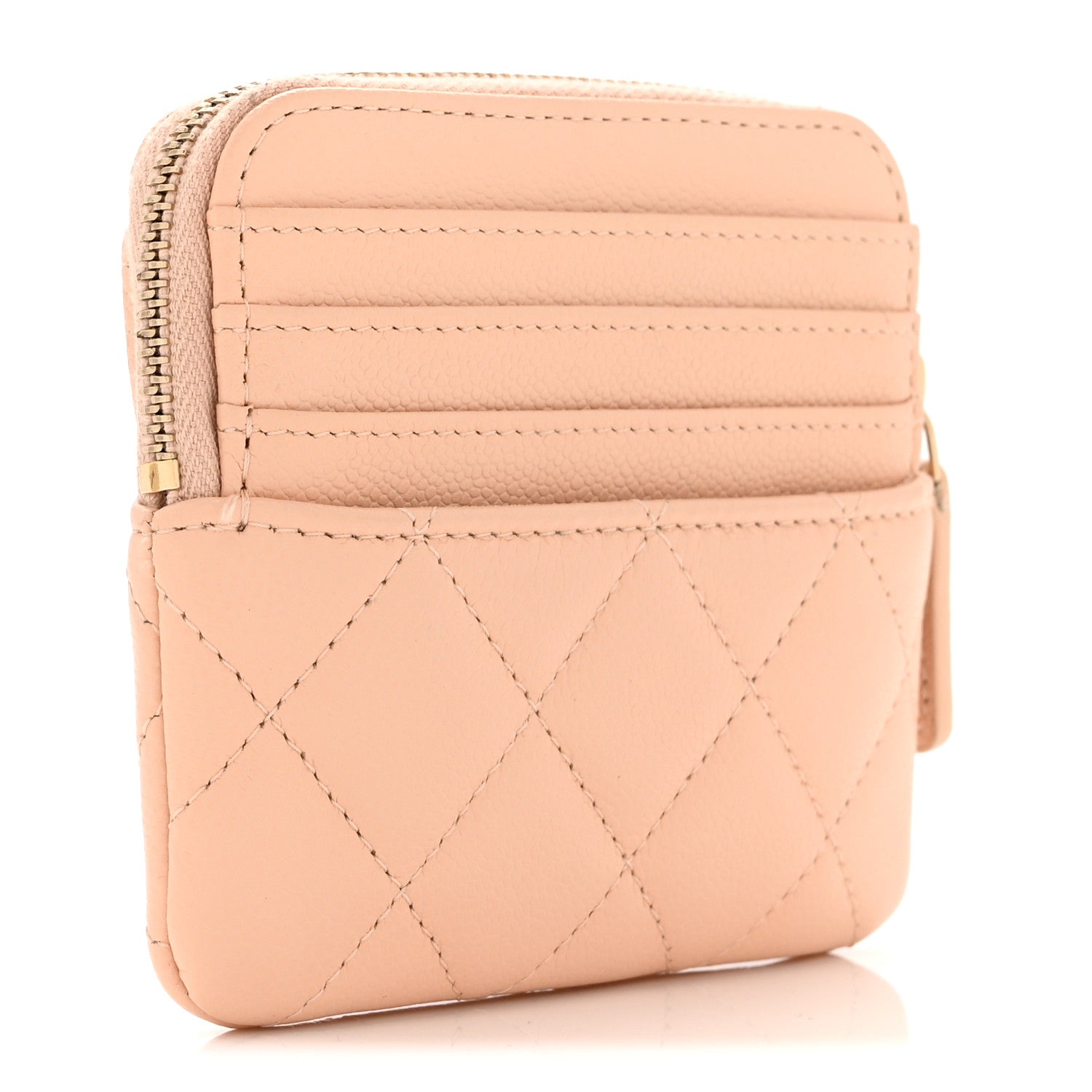 Chanel Caviar Quilted Zip Card Holder Wallet Light Beige 3 of 10