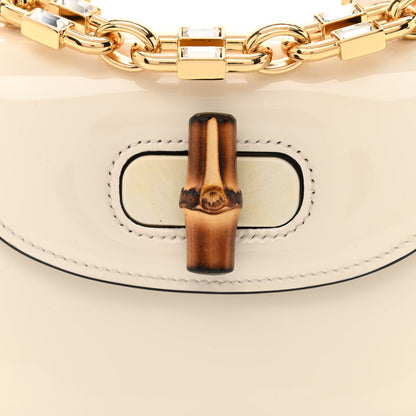 Gucci Patent Crystal Mini Bamboo 1947 Top Handle Chain Bag White 8 of 12