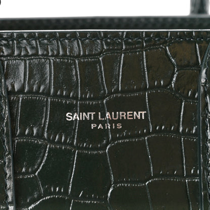 Saint Laurent Calfskin Crocodile Embossed Nano Sac De Jour Dark Green 8 of 12