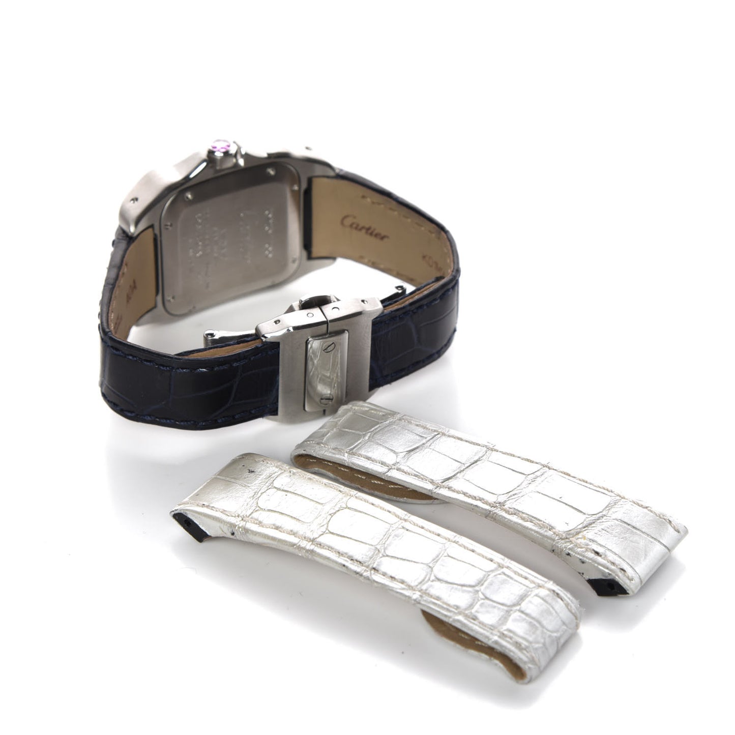 Stainless Steel Alligator 33mm Santos 100 Automatic Watch Pink