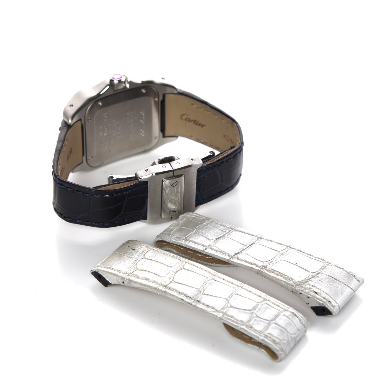 Cartier Stainless Steel Alligator 33mm Santos 100 Automatic Watch Pink 9 of 10