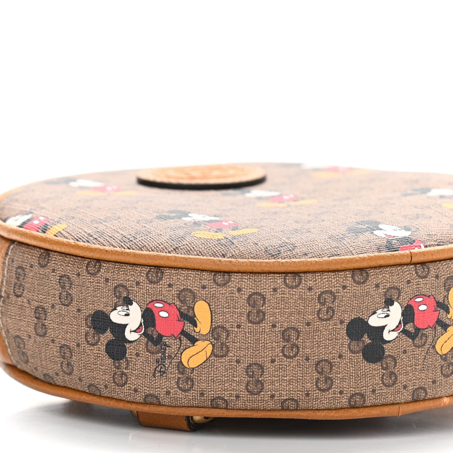 X DISNEY Mini Vintage GG Supreme Monogram Mickey Mouse Round Backpack Beige Vintage Sun Oil