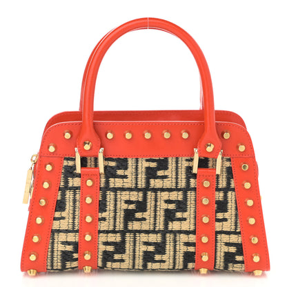 Fendi Raffia Calfskin FF Studded Satchel Orange 1 of 11
