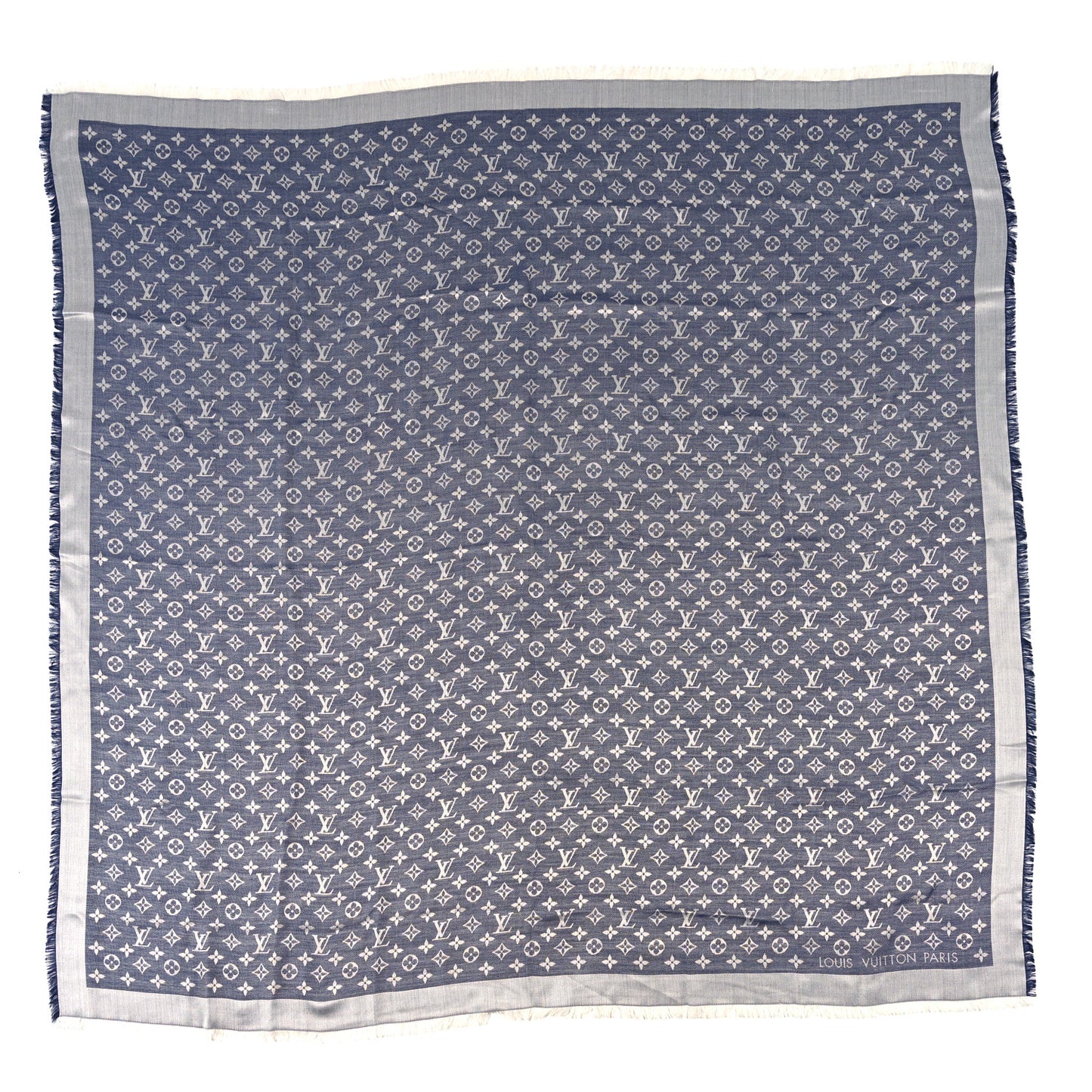 Silk Wool Monogram Denim Shawl Blue