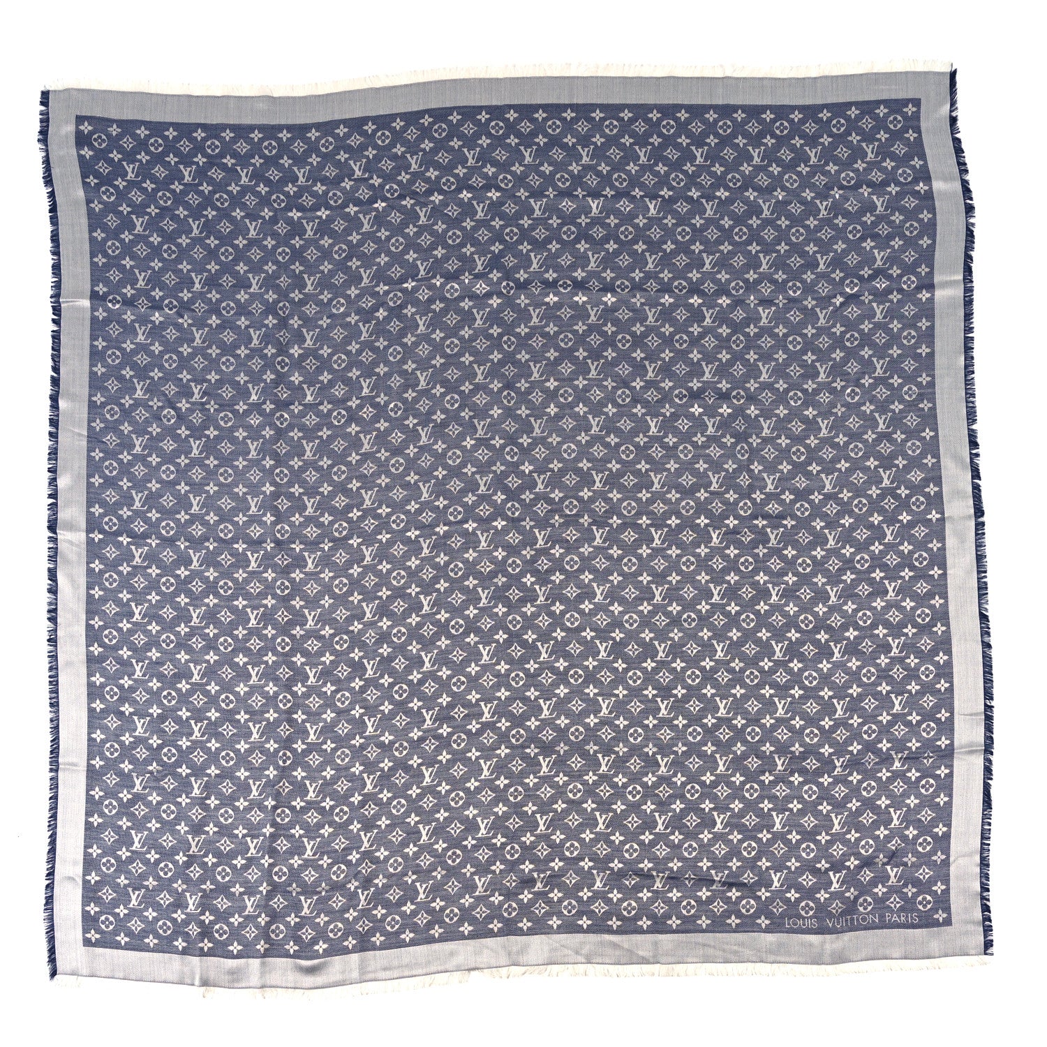 Louis Vuitton Silk Wool Monogram Denim Shawl Blue 1 of 3