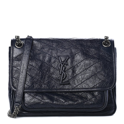 Saint Laurent Crinkled Calfskin Matelasse Monogram Medium Niki Chain Satchel Deep Marine 1 of 4