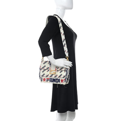 Fendi X FILA Calfskin Mania Fringe Baguette White 2 of 10