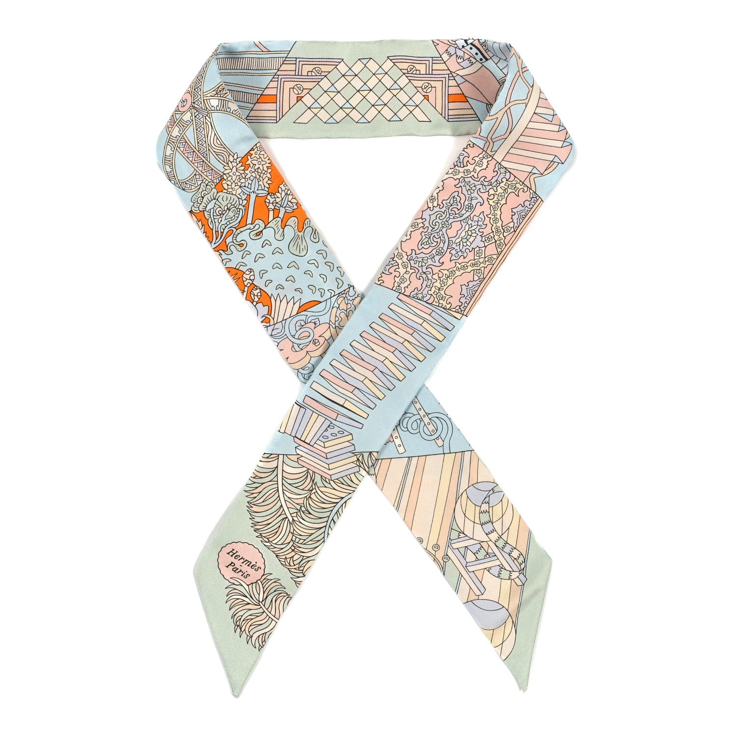 Hermes Silk De l'Ombrelle Aux Duels Twilly Ciel Rose Pale Orange 1 of 3