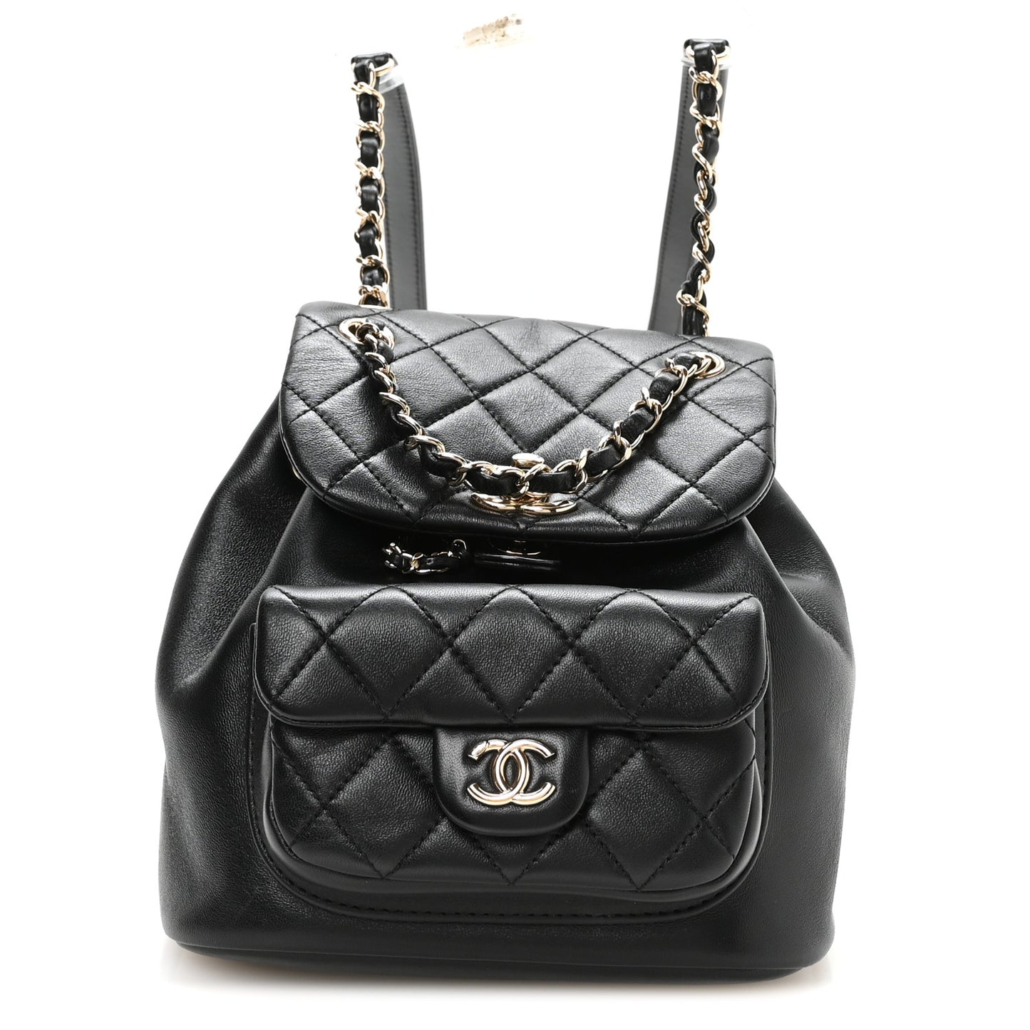Lambskin Quilted Small Duma Drawstring Backpack Black