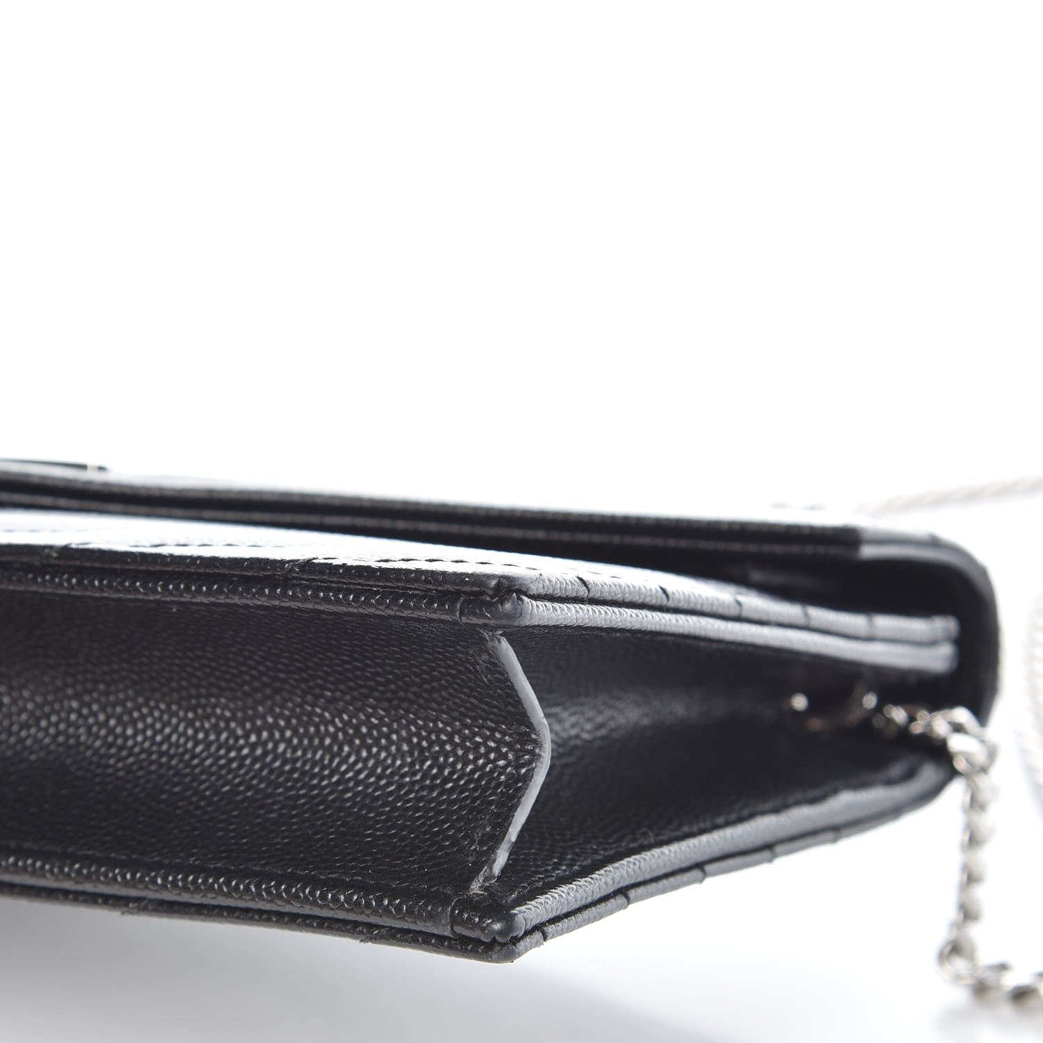 Saint Laurent Grain De Poudre Matelasse Chevron Monogram Envelope Chain Wallet Black 7 of 9