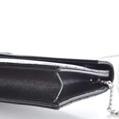 Saint Laurent Grain De Poudre Matelasse Chevron Monogram Envelope Chain Wallet Black 7 of 9