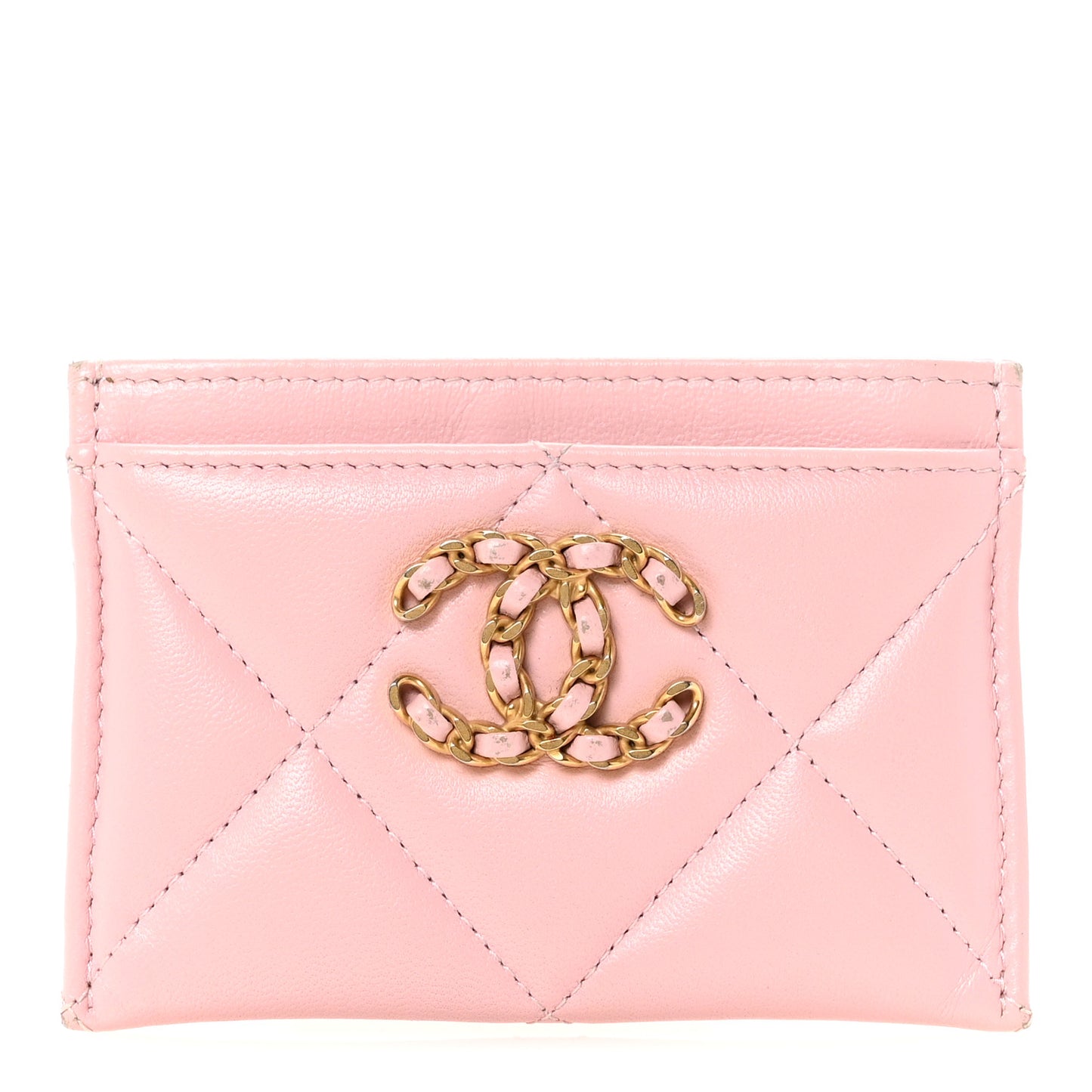 Lambskin Quilted Chanel 19 Card Holder Light Pink