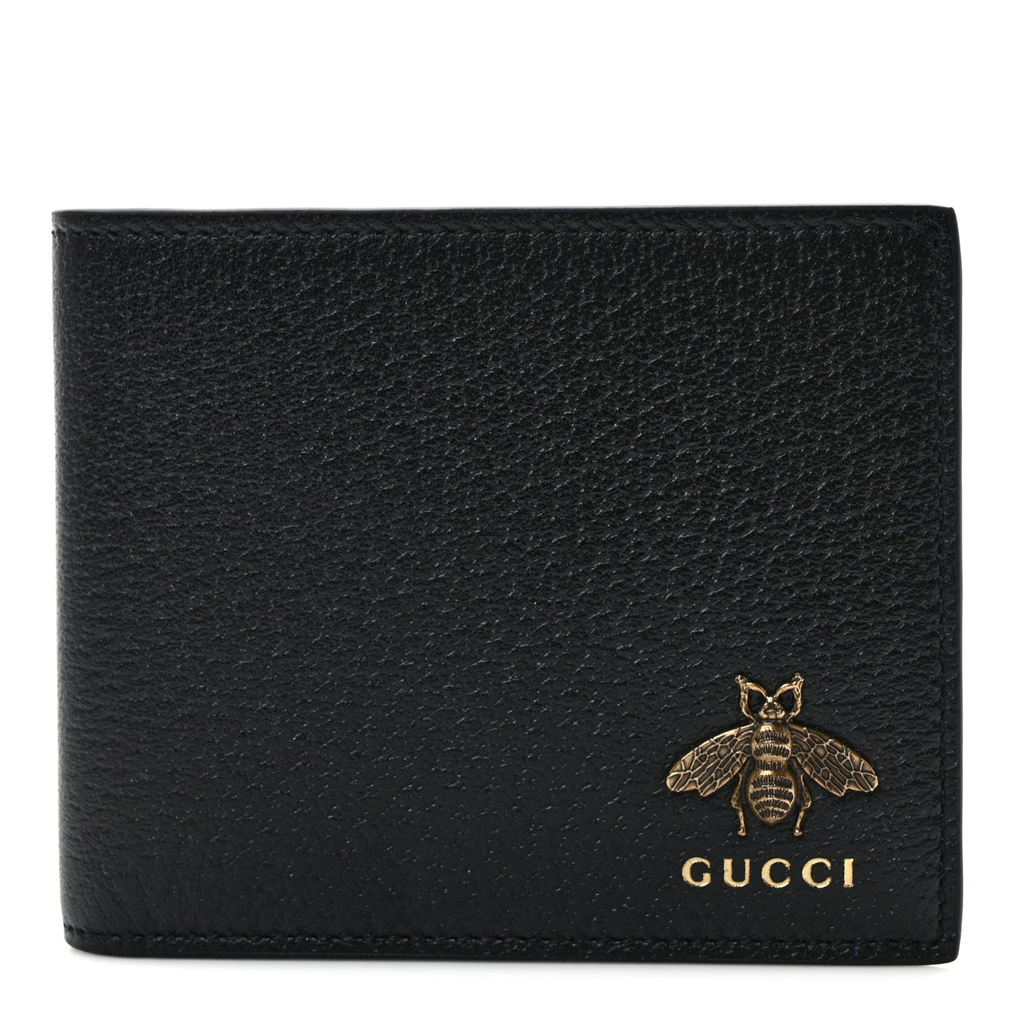 Calfskin Bee Bi-Fold Wallet Black