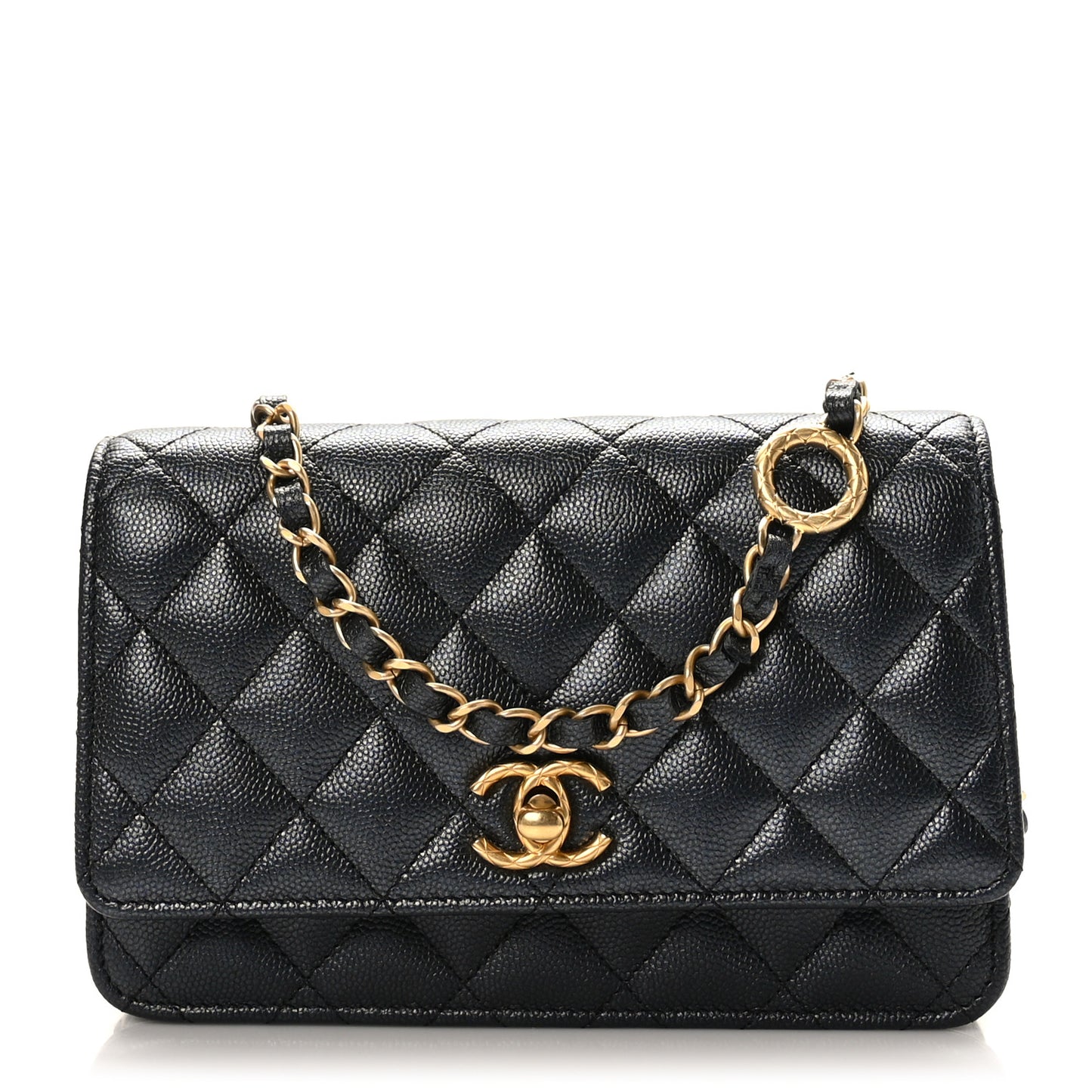 Pearly Caviar Quilted Fit For You Wallet On Chain WOC Black