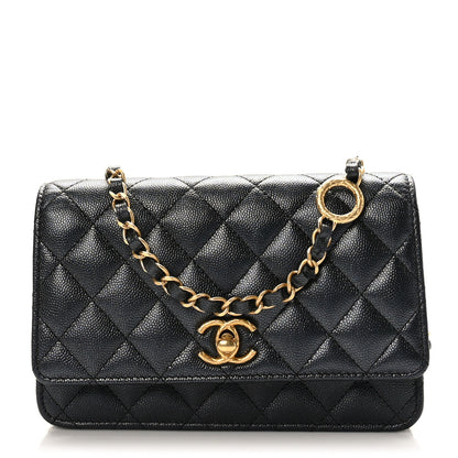 Chanel Pearly Caviar Quilted Fit For You Wallet On Chain WOC Black 1 of 9