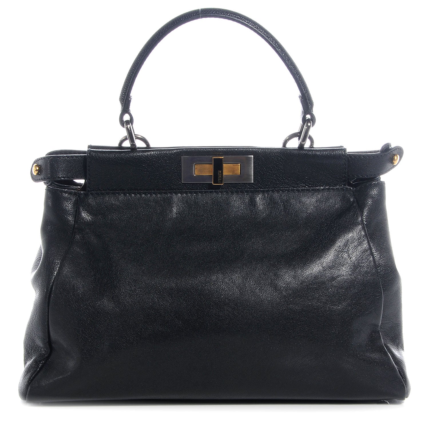 Fendi Goatskin Zucca Medium Peekaboo Iconic Satchel Black Tobacco 1 of 8