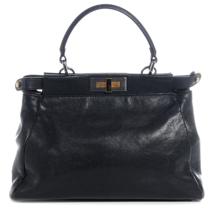 Fendi Goatskin Zucca Medium Peekaboo Iconic Satchel Black Tobacco 1 of 8