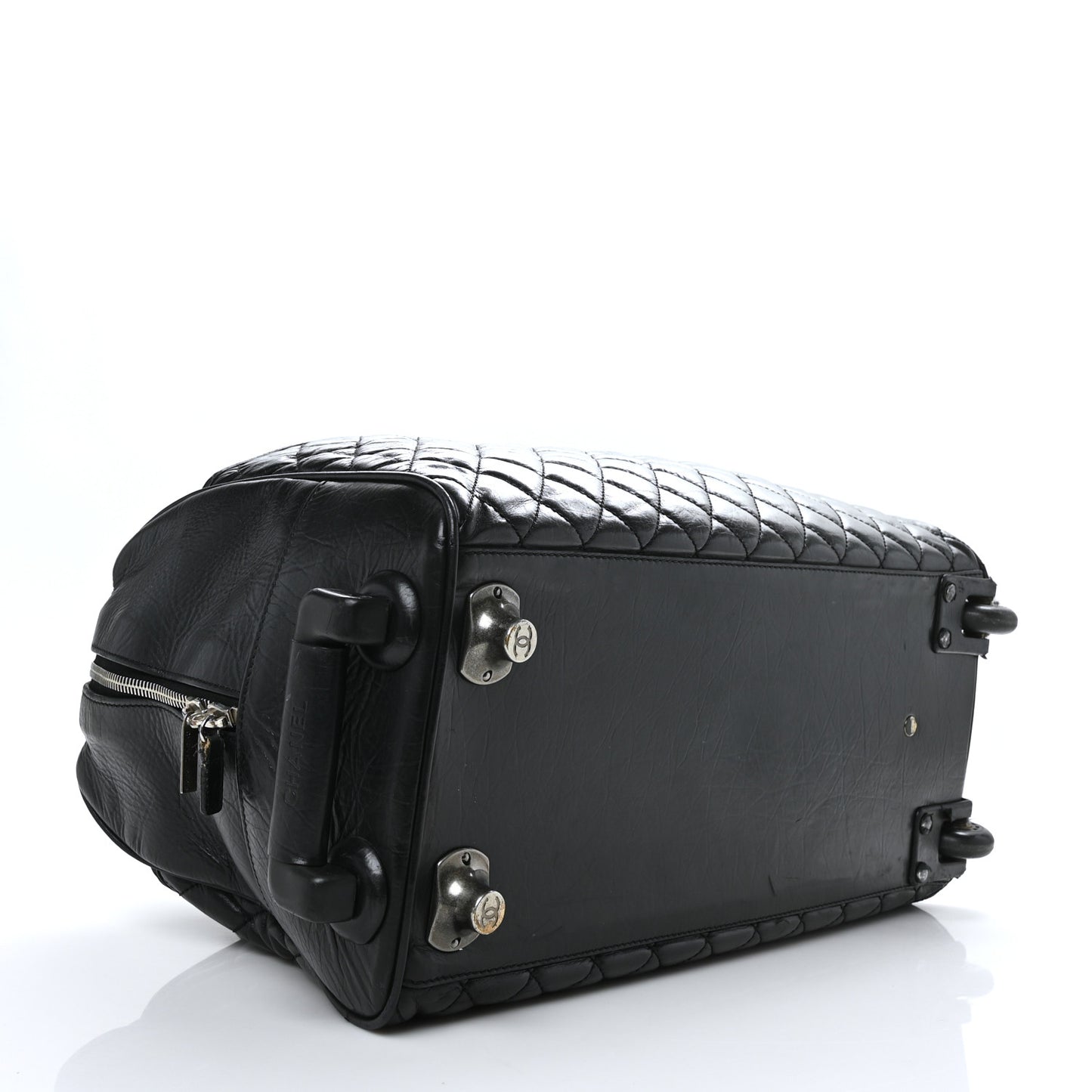 Aged Calfskin Nylon Duffel Trolley Black