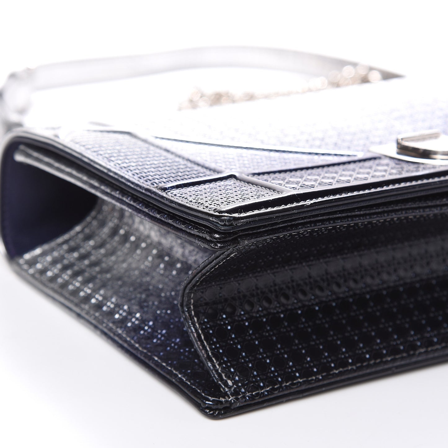 Metallic Patent Micro-Cannage Gradient Medium Diorama Flap Bag Silver Blue