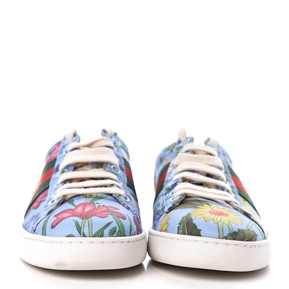 Gucci Calfskin Web New Flora Print Womens Ace New Sneakers 36 Azure 2 of 10