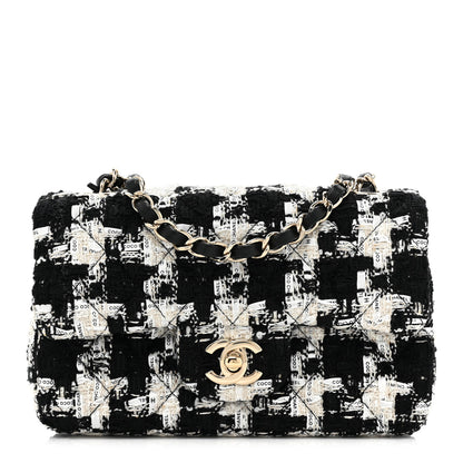 Chanel Tweed Quilted Mini Rectangular Flap Black Ecru White 1 of 10