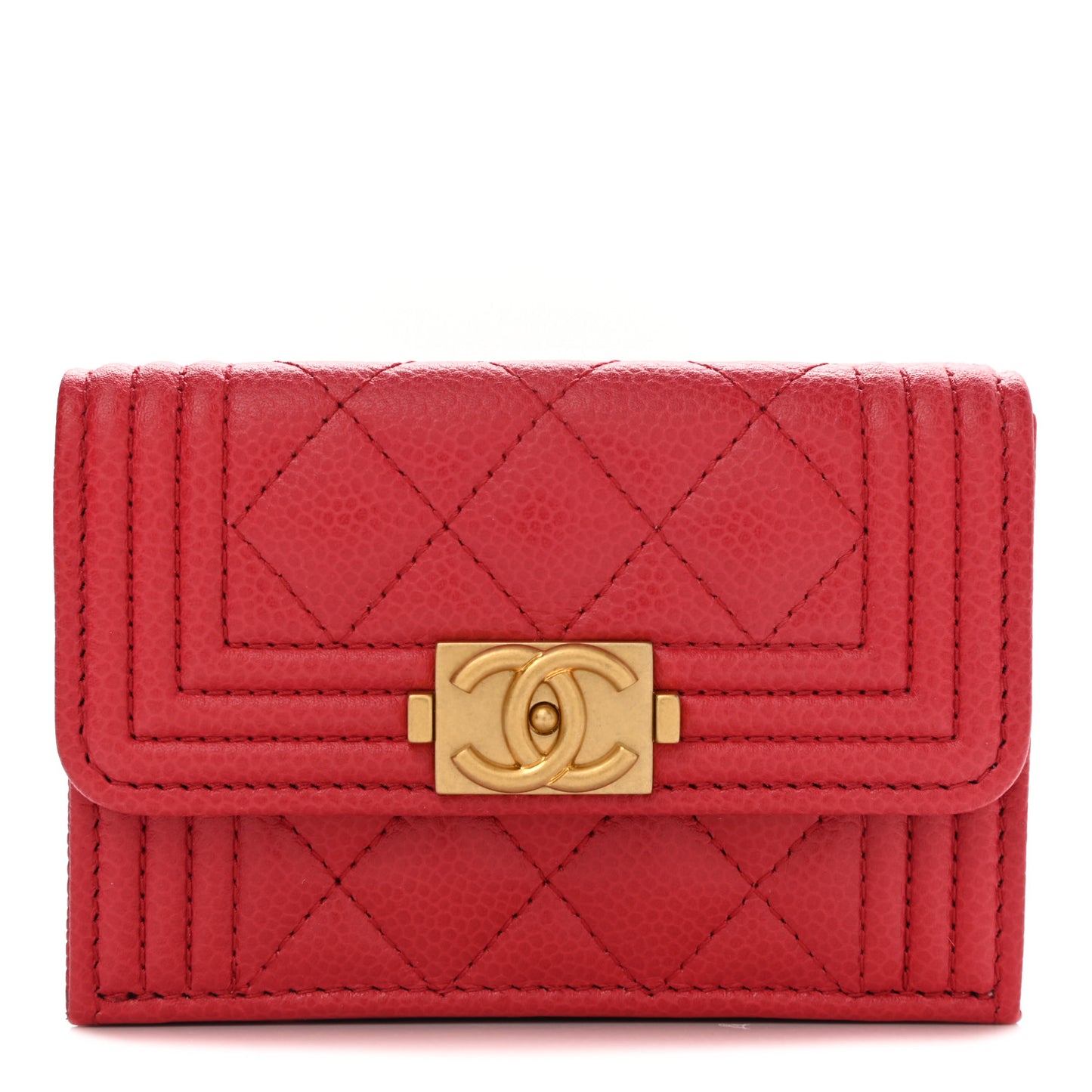 Caviar Quilted Small Boy Flap Wallet Red