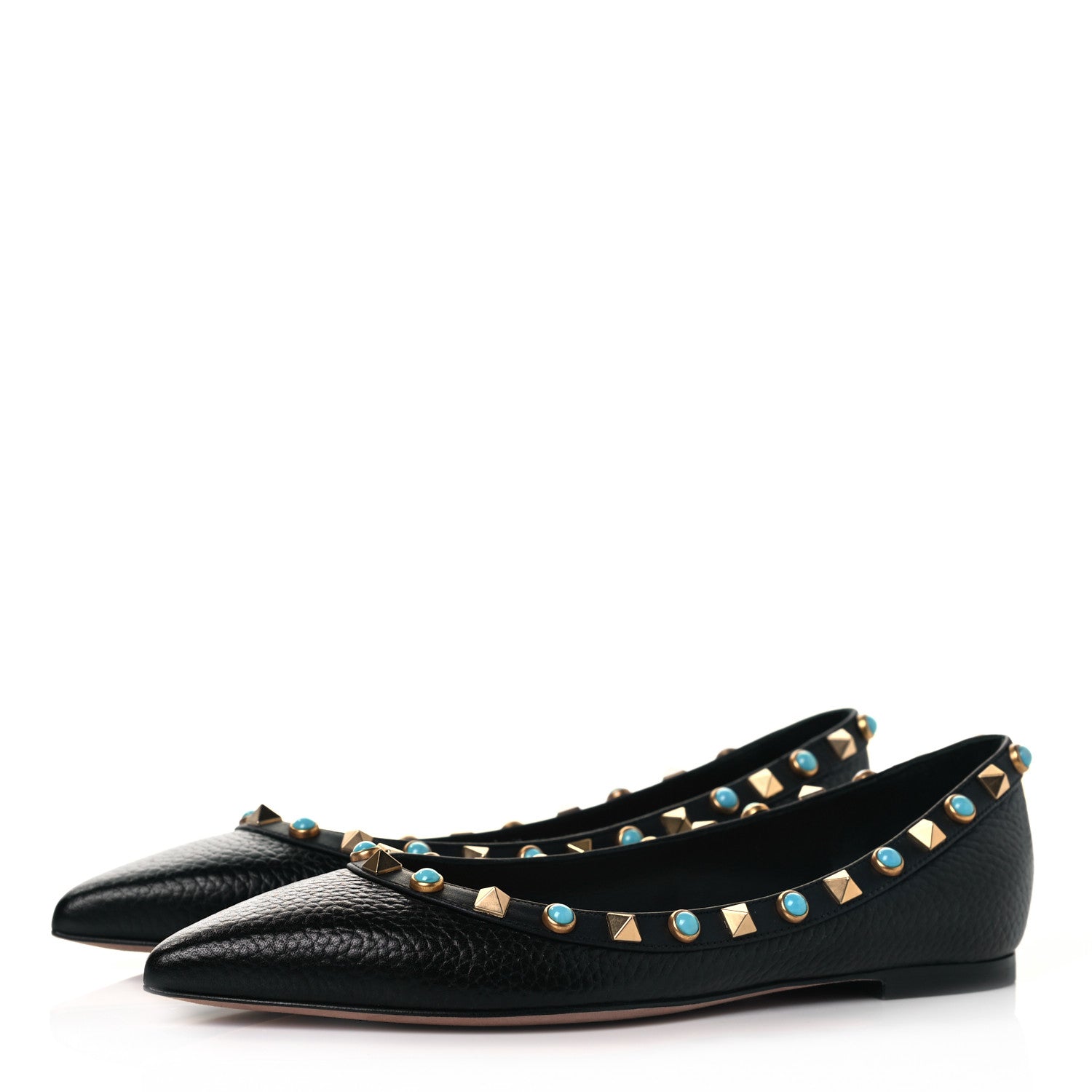 Valentino Garavani Pebbled Calfskin Rockstud Rolling Ballerina Flats 35 Black 3 of 7