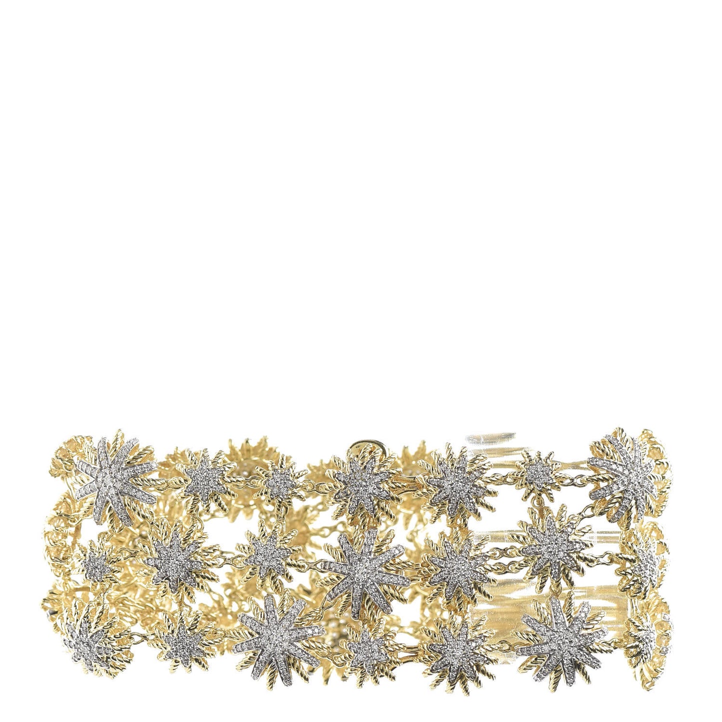 18K Yellow Gold Diamond Starburst 3-Row Statement Bracelet