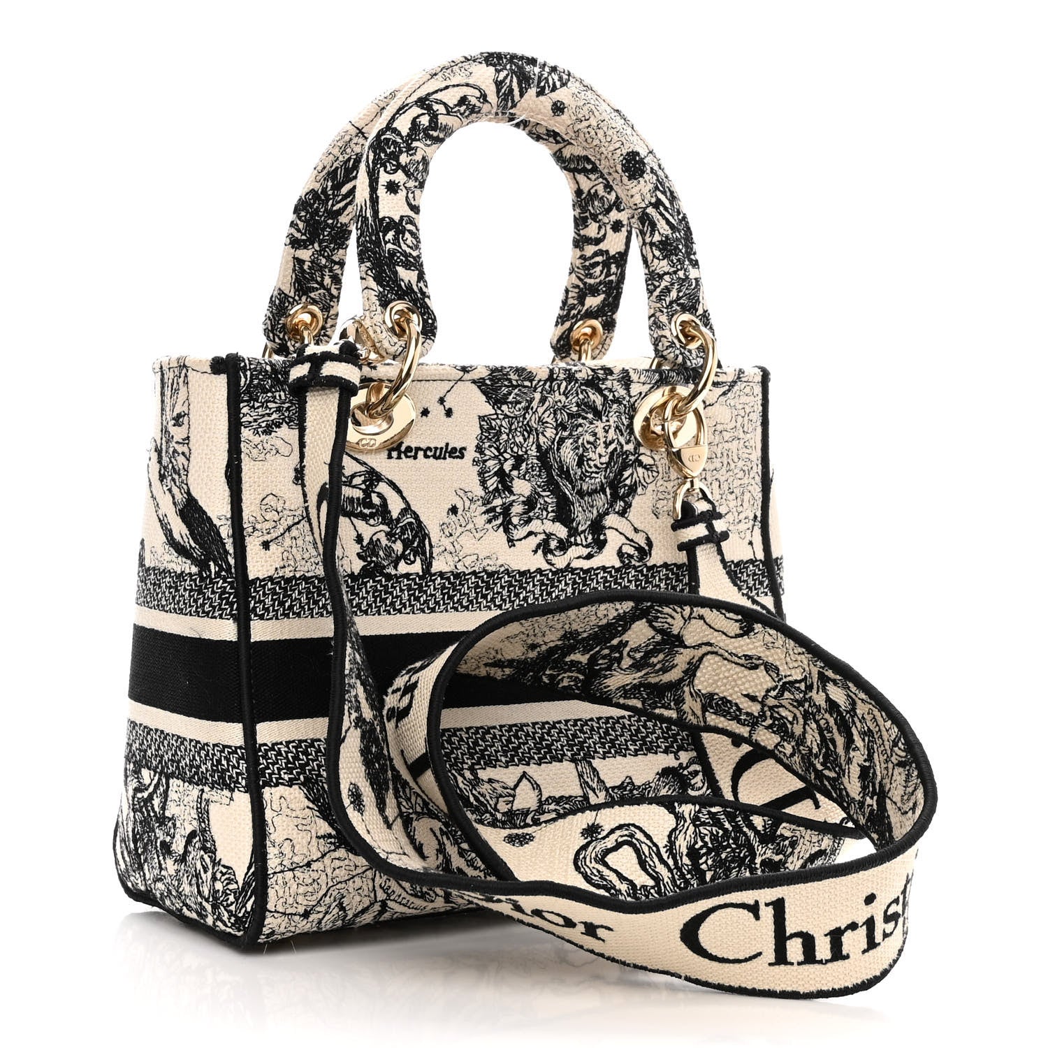 Christian Dior Canvas Embroidered Zodiac Toile De Jouy Medium Lady D-Lite Latte 3 of 10