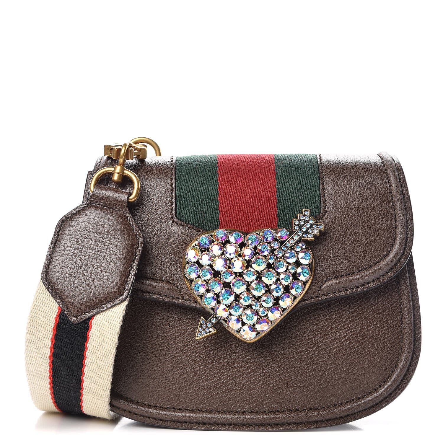 Gucci Textured Calfskin Web Crystal Heart Stripe Small Totem Shoulder Bag New Acero 1 of 7