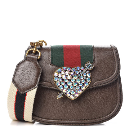 Gucci Textured Calfskin Web Crystal Heart Stripe Small Totem Shoulder Bag New Acero 1 of 7