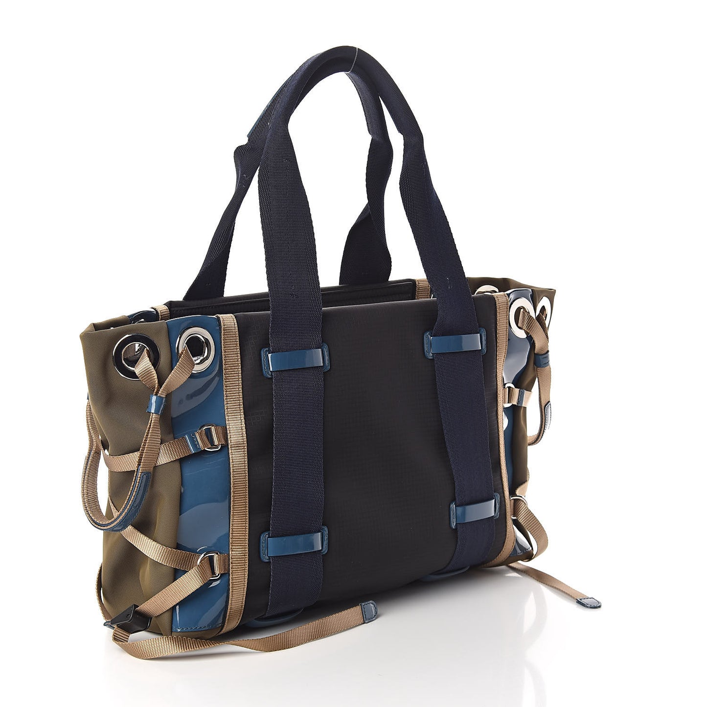 Nylon Canvas Glossy Lambskin Medium Tao Zipped Tote Blue Green