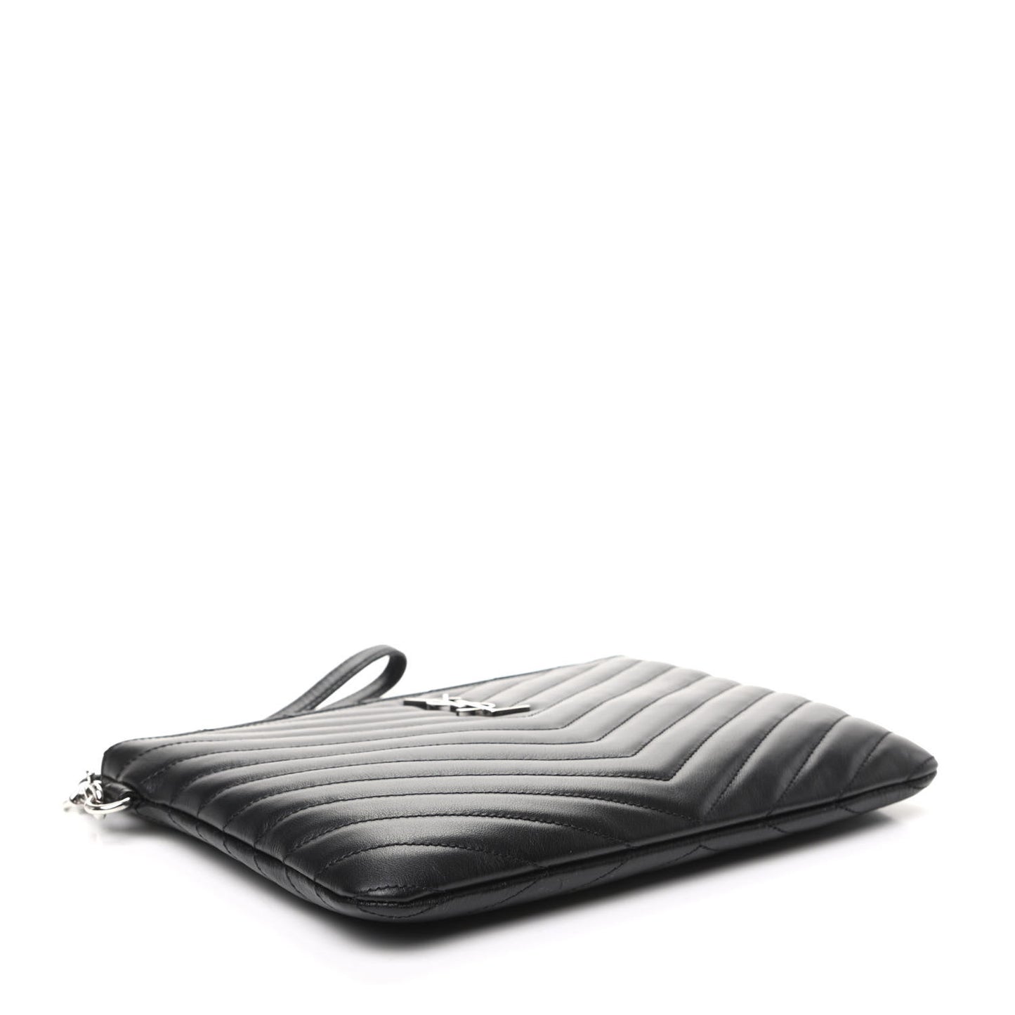 Calfskin Matelasse Chevron Monogram A5 Wristlet Black