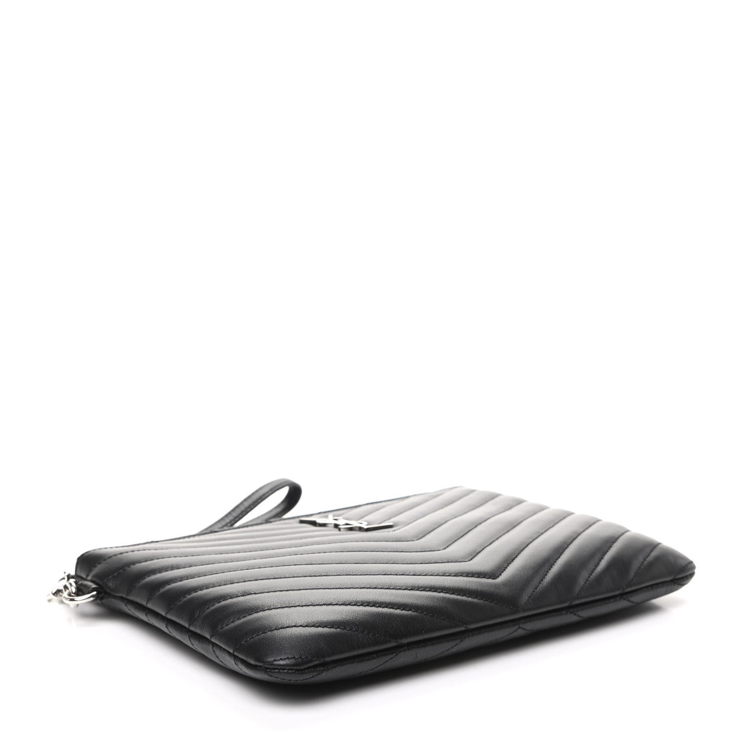 Saint Laurent Calfskin Matelasse Chevron Monogram A5 Wristlet Black 4 of 8