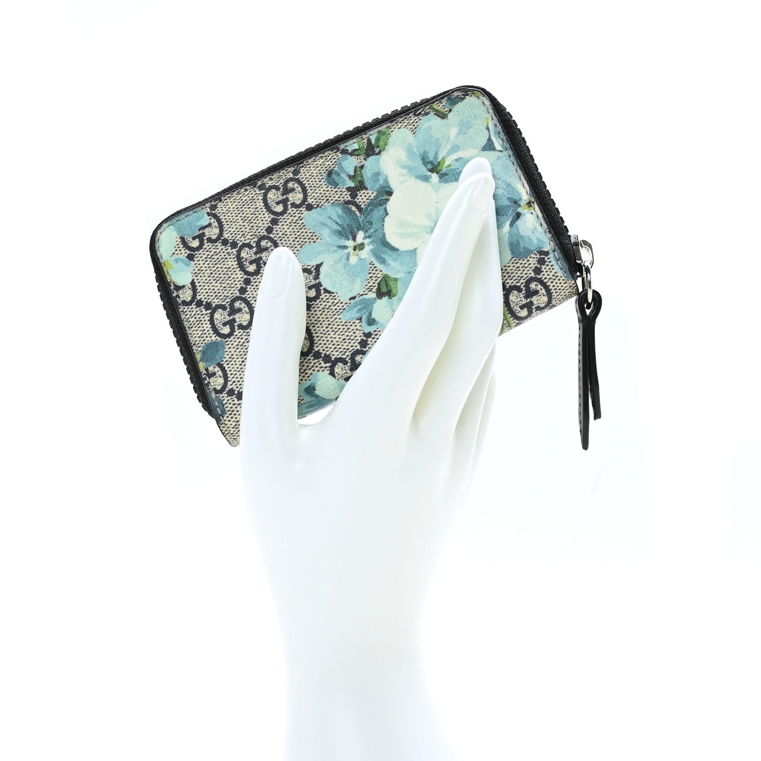 Gucci GG Supreme Monogram Blooms Zip Around Card Case Wallet Beige Blue Navy 2 of 6