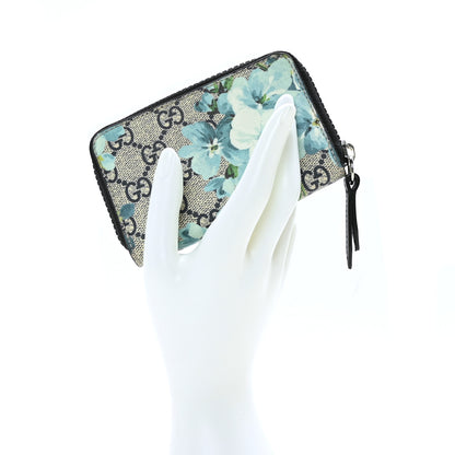 Gucci GG Supreme Monogram Blooms Zip Around Card Case Wallet Beige Blue Navy 2 of 6