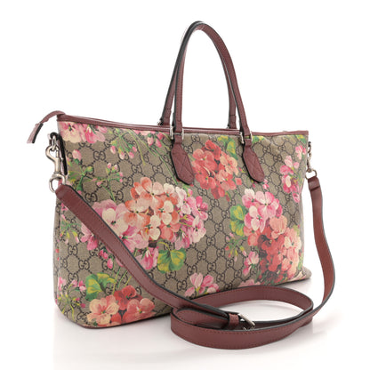 Gucci GG Supreme Monogram Blooms Medium Zippered Tote Beige Multicolor Dry Rose 3 of 12