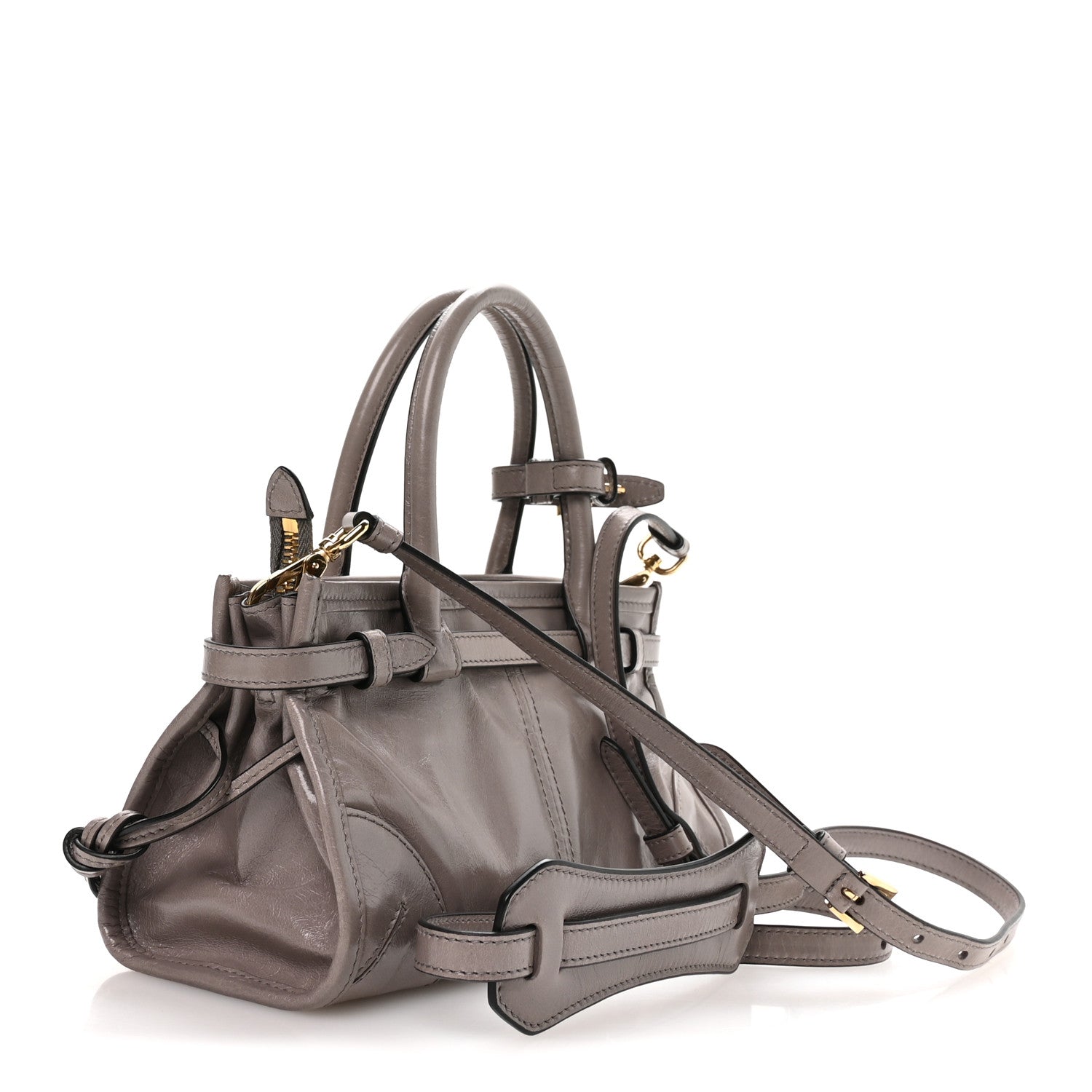 Prada Glossy Calfskin Triangle Mini Bonnie Shoulder Bag Pewter 3 of 10