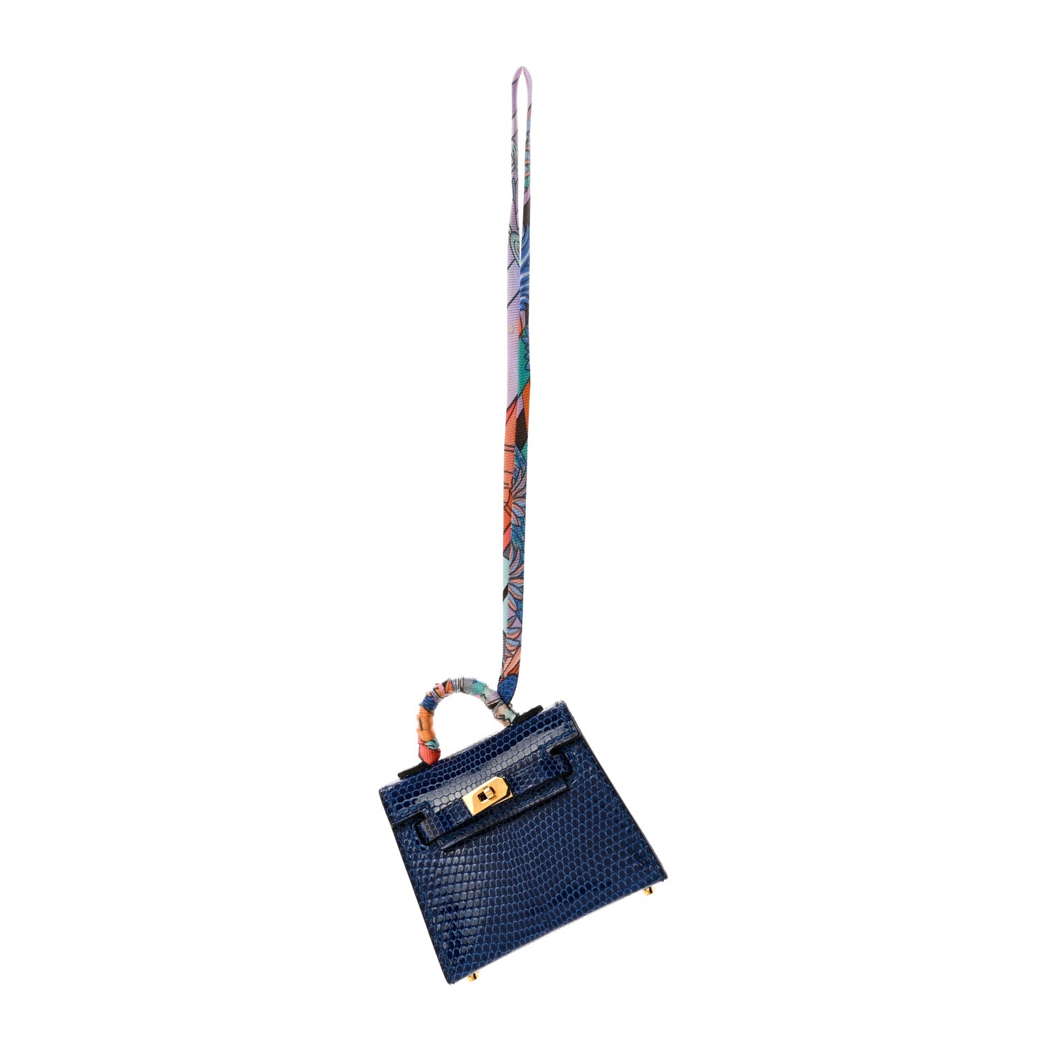 Hermes Lizard Mini Kelly Twilly Bag Charm Bleu Saphir 1 of 5
